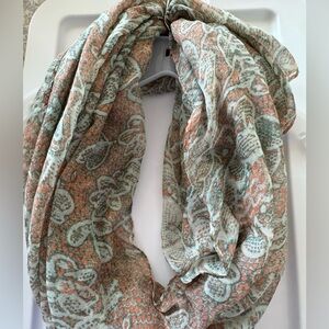 Elegant Women’s Light Blue & Coral Paisley Scarf